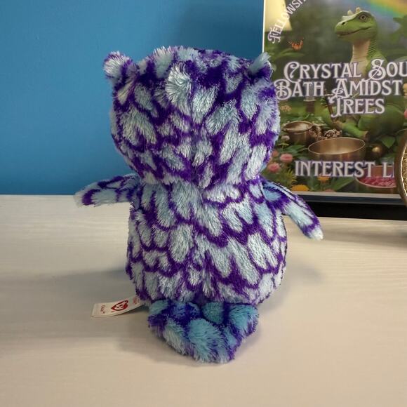 Ty Beanie Boo Oscar Owl 6” Blue Purple Plush Stuffed Animal EUC Sparkle Eyes - Picture 3 of 5